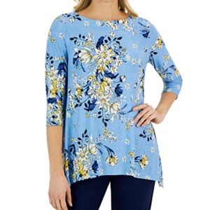 JM Collection Vibrant Jacquard/Tunic Top in Blue and Yellow Size XL
